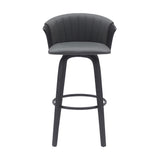 30" Gray And Black Faux Leather Swivel Bar Height Bar Chair