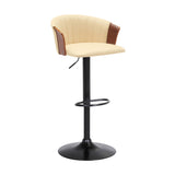 Cream and Black Faux Leather with Metal Swivel Adjustable Height Bar Chair