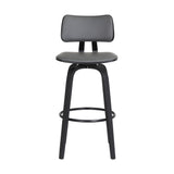 26" Gray And Black Faux Leather Swivel Low Back Counter Height Bar Chair