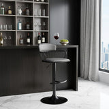 Gray And Black Faux Leather And Fabric And Metal Low Back Adjustable Height Swivel Bar Chair