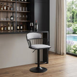 Light Gray And Black Fabric And Metal Low Back Adjustable Height Swivel Bar Chair