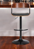 Black Faux Leather And Fabric And Metal Adjustable Height Swivel Bar Chair