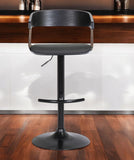 Black Faux Leather And Fabric And Metal Adjustable Height Swivel Bar Chair