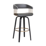 26" Gray And Black Faux Leather Swivel Counter Height Bar Chair