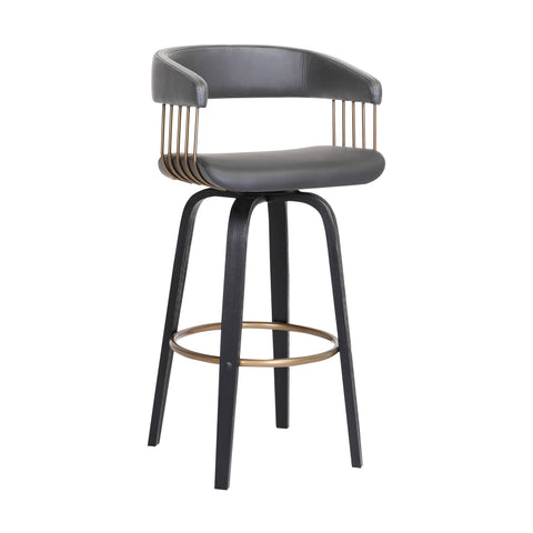 31" Gray And Black Faux Leather Swivel Bar Height Bar Chair