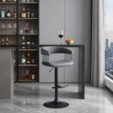 Gray And Black Faux Leather And Fabric And Metal Adjustable Height Swivel Bar Chair