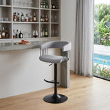 Light Gray And Black Fabric And Metal Adjustable Height Swivel Bar Chair