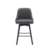 26" Gray and Black Faux Leather with Solid Wood Swivel Counter Height Bar Chair