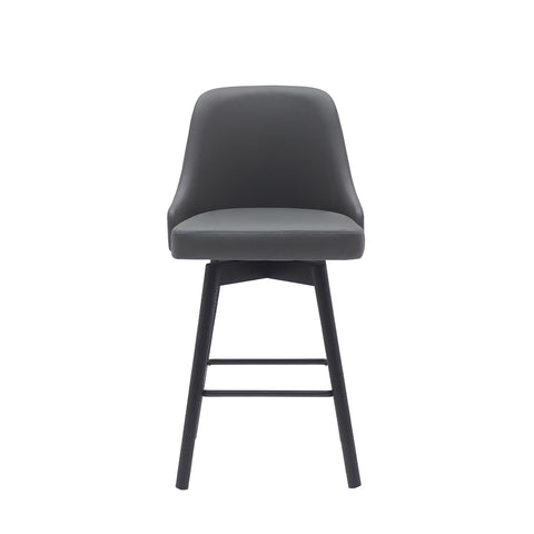 26" Gray and Black Faux Leather with Solid Wood Swivel Counter Height Bar Chair