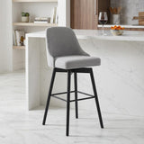 26" Light Gray And Black Fabric And Solid Wood Counter Height Swivel Bar Chair