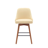 26" Cream and Wood Brown Faux Leather with Solid Wood Swivel Counter Height Bar Chair