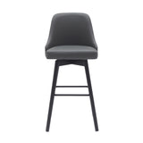 30" Gray and Black Faux Leather with Solid Wood Swivel Bar Height Bar Chair