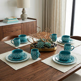 Turquoise Sixteen Piece Round Trellis Ceramic Service For Four Dinnerware Set