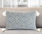 15" x 26"  Blue and White Geometric Cotton Pillow Cover With Tassels