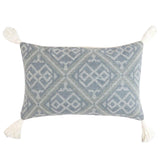 15" x 26"  Blue and White Geometric Cotton Pillow Cover With Tassels
