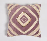 18" Purple and Ivory Geometric Cotton Throw Pillow Cover With Lace