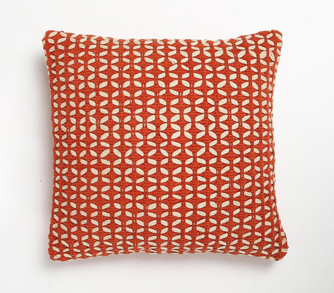 18" Red and White Geometric Cotton Blend Throw Pillow Cover