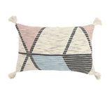 14" X 22" Ivory Gray and Pink Geometric Cotton Lumbar Throw Pillow Cover With Tassels