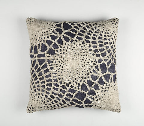 20" Blue and Ivory Hand Woven Abstract Indoor Outdoor Throw Pillow Cover With Texture