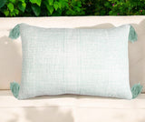 16" X 24" Mint Green Hand Woven Indoor Outdoor Throw Pillow Cover With Tassels