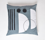 18" Blue and White Patchwork Cotton Throw Pillow Cover With Embroidery