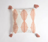 18" White and Coral Geometric Throw Pillow Cover With Tassels, Embroidered