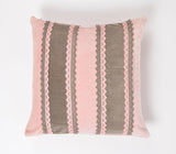 16" Pink and Brown Striped Throw Pillow Cover With Lace