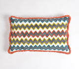 12" X 20" Orange and White Chevron Cotton Blend Throw Pillow Cover With Fringe