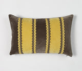 12" X 20" Yellow and Brown Striped Cotton Throw Pillow Cover With Lace