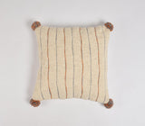 18" Beige and Orange Linen Cotton Throw Pillow Cover With Pom Poms