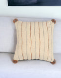 18" Beige and Orange Linen Cotton Throw Pillow Cover With Pom Poms