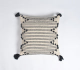 18" Black and White Striped Cotton Throw Pillow Cover With Fringe, Tassels