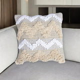 18" Beige and White Chevron Cotton Throw Pillow Cover With Fringe, Tufts