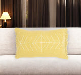 12" X 20" Yellow and White Geometric Cotton Throw Pillow Cover With Embroidery, Fringe