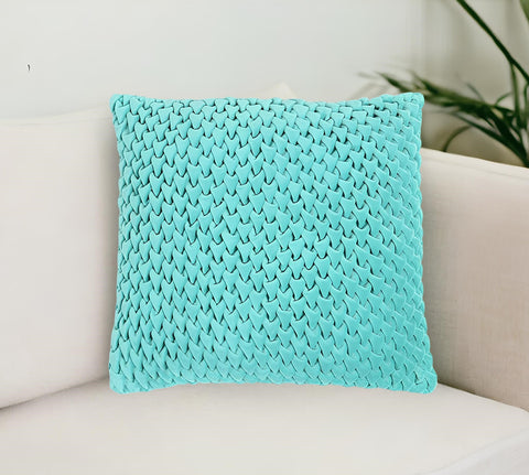 16" Blue Geometric Cotton Blend Throw Pillow Cover