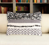 16" X 24" Brown and White Striped Cotton Blend Throw Pillow Cover With Tufts