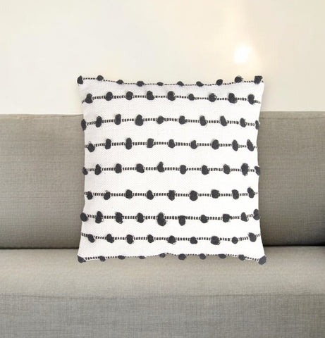 18" Black and White Striped Cotton Throw Pillow Cover