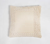 18" Beige Cotton Blend Throw Pillow Cover With Fringe
