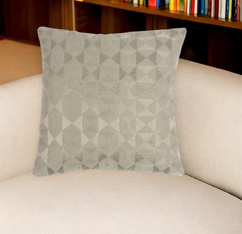 16" Pink Geometric Cotton Throw Pillow Cover With Embroidery