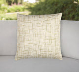 18" Beige and Gold Handmade Abstract Indoor Outdoor Throw Pillow Cover With Embroidery
