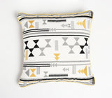 16" Yellow and White Geometric Cotton Throw Pillow Cover With Embroidery