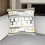 16" Yellow and White Geometric Cotton Throw Pillow Cover With Embroidery