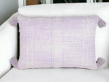 16" X 24" Purple and White Abstract Cotton Throw Pillow Cover With Tassels