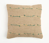18" Beige and Green Striped Jute Throw Pillow Cover With Texture