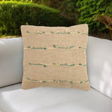 18" Beige and Green Striped Jute Throw Pillow Cover With Texture