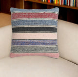 18" Beige and Black Striped Cotton Throw Pillow Cover