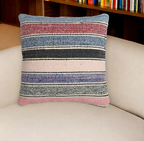 18" Beige and Black Striped Cotton Throw Pillow Cover
