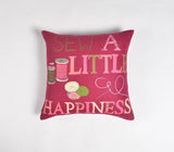 17" Pink and Green Felt Throw Pillow Cover With Embroidery