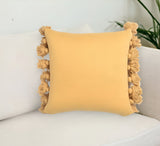 17" Mustard Cotton Throw Pillow Cover With Tassels