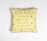 17" Gray and Yellow Bee Text Cotton Throw Pillow Cover With Embroidery